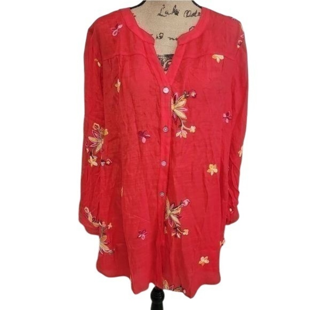 ANTHROPOLOGIE x fig & flower embroidered floral button down shirt plus size 2X‎